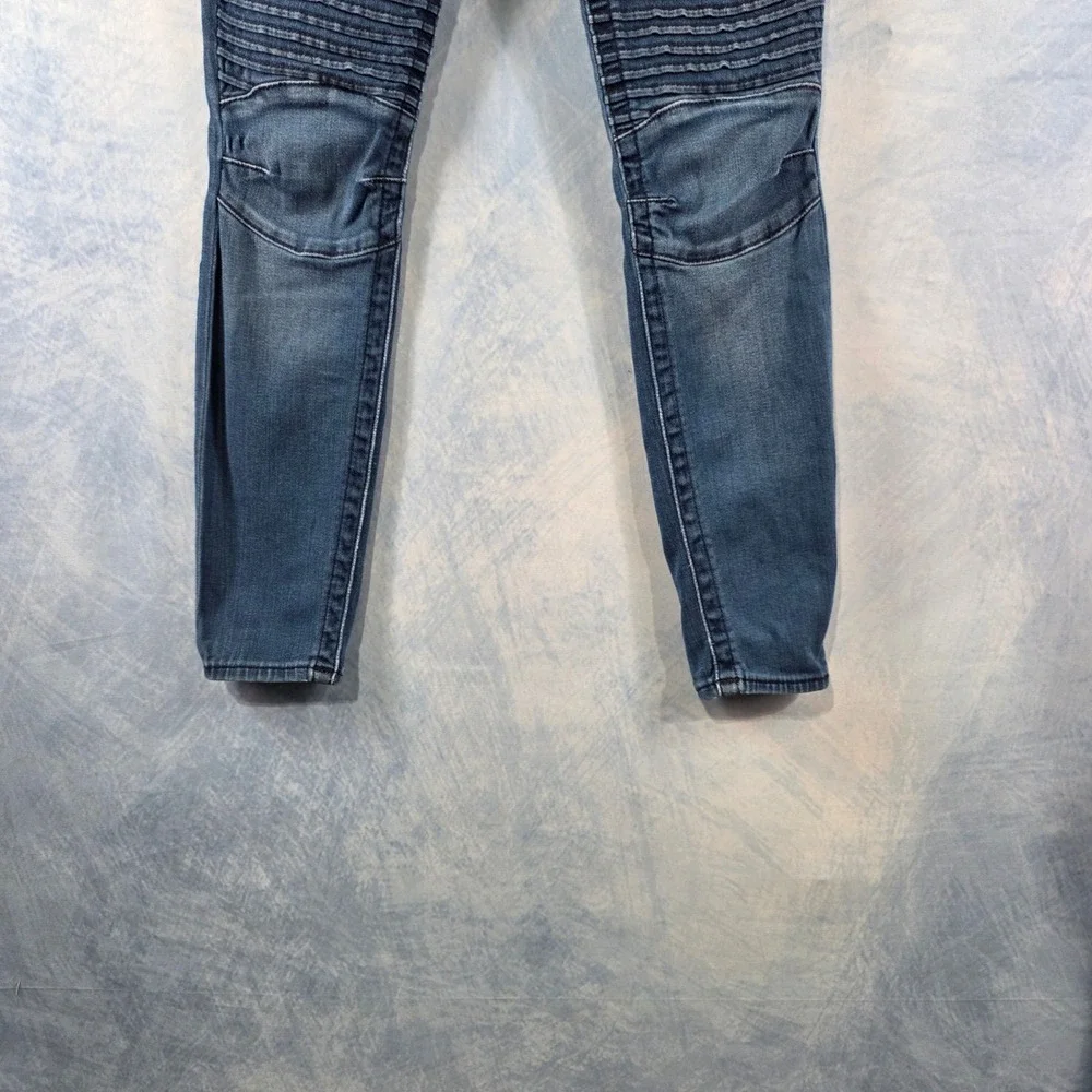 True Religion Casey Moto Skinny Jeans Womens 26 Blue Denim Ribbed Panel Low Rise